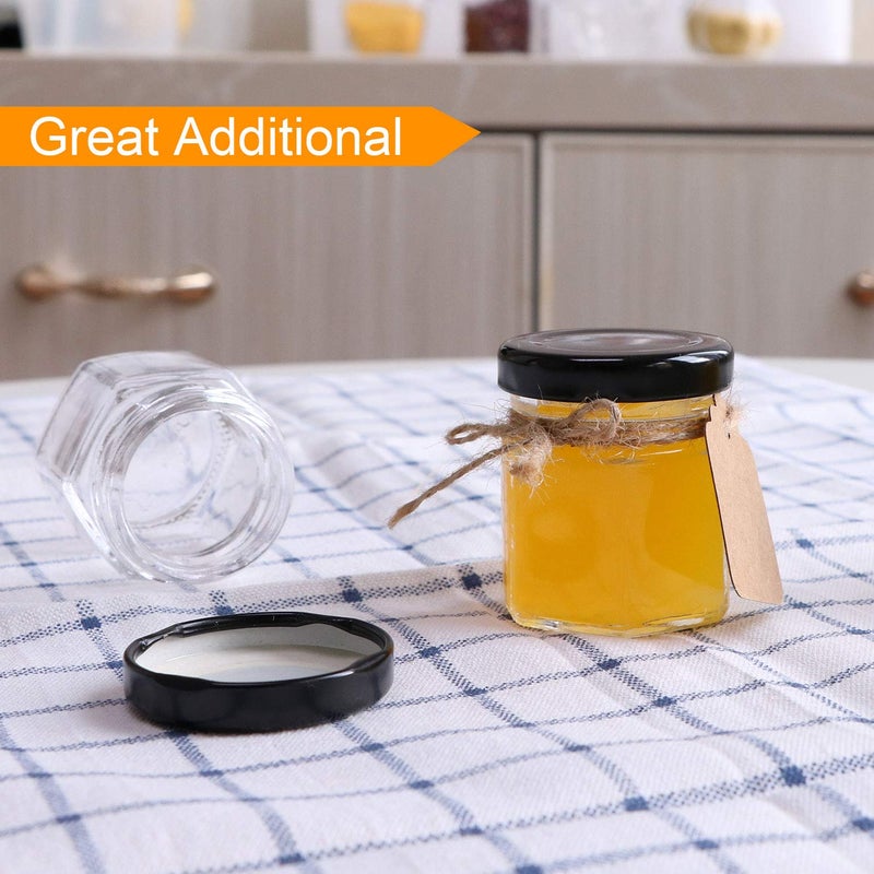 Encheng 1.5 oz Clear Hexagon Jars, Small Glass Jars With Black Lids, Mason Jars for Herbs, Foods, Jams, Liquid, Mini Spice Storage 30 Pack - Image 5